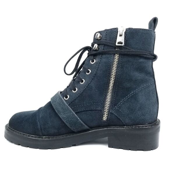 AllSaints Donita Blue Suede Leather Biker Strap Combat Boots 7 90s Moto Grunge - Picture 6 of 13